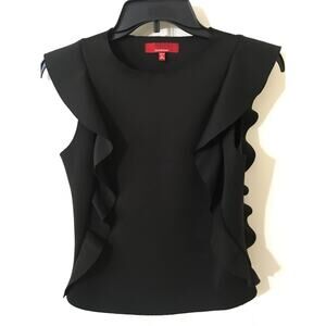 Red Saks Fifth Avenue XS/TP Black Sleeveless Raw Edge Ruffled Bodycom Top